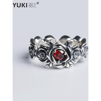 YUKI個性男女925純銀戒指情侶銀飾玫瑰花飾品INS歐美哥特小眾設計