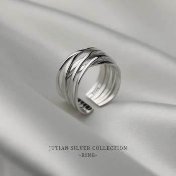 JUTIAN純銀女鍍白金色個性戒指
