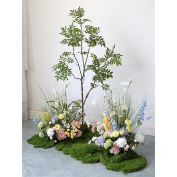 野花仿真花叢景觀網紅店攝影拍照假植物置景軟裝青苔盆栽仿生造景