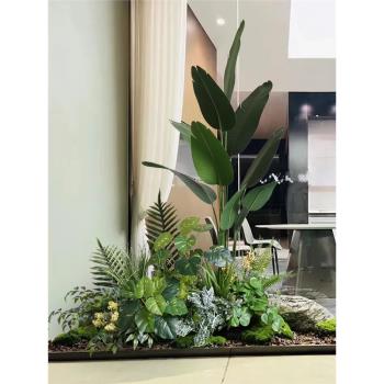 簡約室內綠植造景模擬旅人蕉散尾葵盆栽假植物置景青苔仿生園景