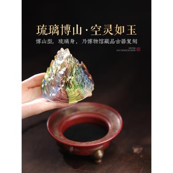 三足幻彩琉璃博山爐紫銅沉檀香薰香爐家用盤香香篆爐室內茶道擺件