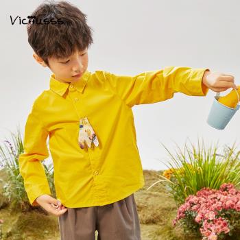 Viciusss男童純色襯衫春秋新款韓版簡約百搭純棉帥氣兒童上衣