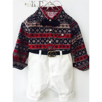 男童加厚長袖襯衫套裝周歲禮服