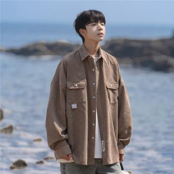 燈芯絨襯衫男長袖日系復古cityboy外套秋季高階感休閑寬松襯衣潮