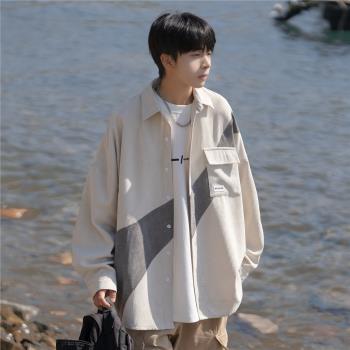 燈芯絨長袖襯衫男秋季潮牌日系復古cityboy外套男士寬松休閑襯衣