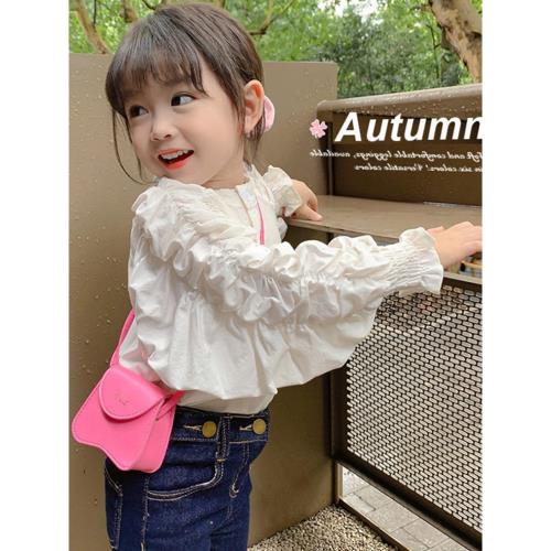 女童寶寶襯衫秋裝2025新款泡泡袖襯衣娃娃衫長袖上衣洋氣打底衫潮
