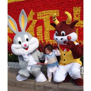 十二生肖老虎頭套動物兔子人偶