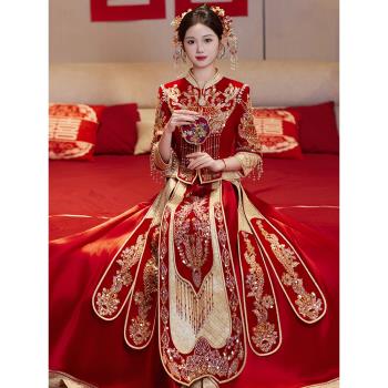 重工秀禾服2023新款絲絨敬酒服結婚禮服新娘新中式嫁衣高階出閣服