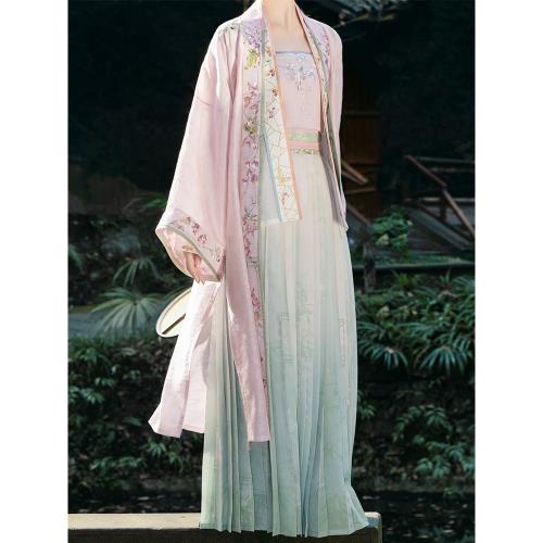 裳宮語春暉令宋制漢服全緣邊繡花長褙子飛機袖百迭裙*售完不補