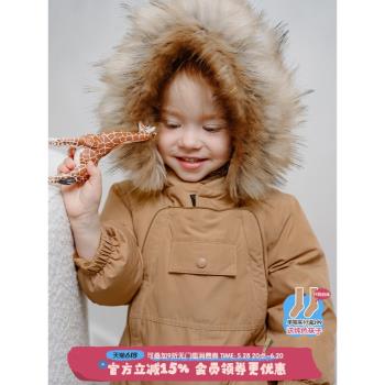 lelejove北歐風嬰幼兒羽絨連體衣小寶冬季戶外毛領白鴨絨羽絨服