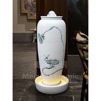 辦公室陶瓷流水生財擺件噴水大花瓶景觀噴泉陶罐客廳轉運球加濕器
