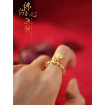 【恭喜發財】天然黃水晶寶石戒指吞金獸超細指環設計感女小眾ins
