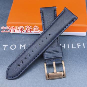 FOSSIL真皮表帶藍色玫瑰金扣22MM適合FS4835FS5237ME1162手錶配