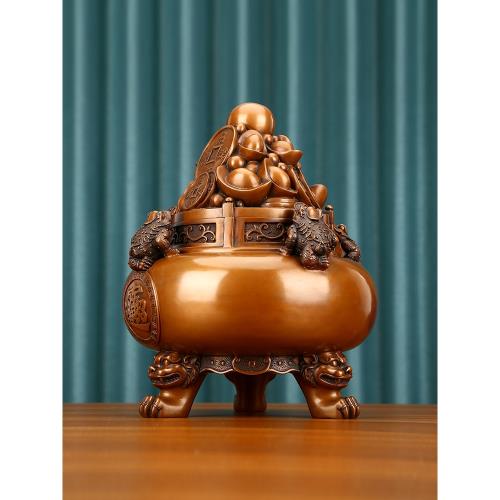 紫銅金蟾聚寶盆擺件開蓋存錢罐店鋪開業禮品家居客廳米缸工藝品|裝飾擺