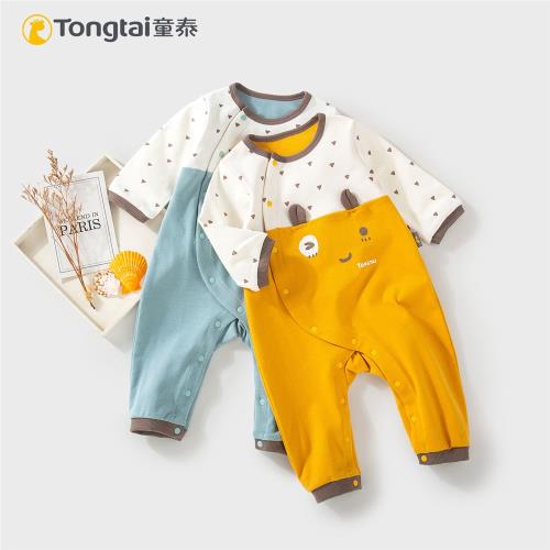 童泰春秋新款嬰兒偏開長袖爬服閉襠哈衣男女寶寶內衣卡通連體衣服
