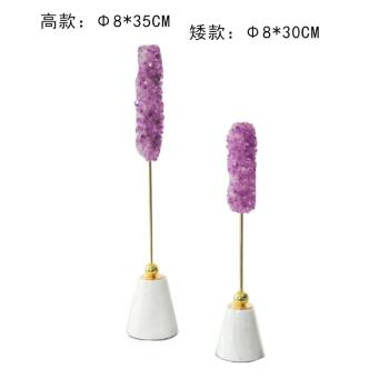 北歐式樣板房客廳玄關天然水晶石植物擺件新古典酒店大堂軟裝飾品