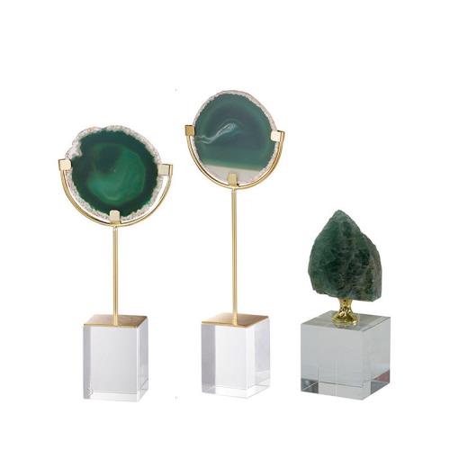 北歐式樣板房客廳玄關桌綠水晶石擺件新古典高級酒店家居軟裝飾品