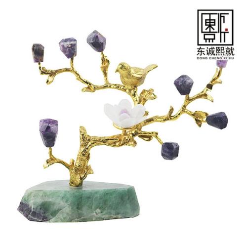 北歐式樣板房客廳茶幾天然水晶樹金屬擺件辦公桌輕奢軟裝家居飾品