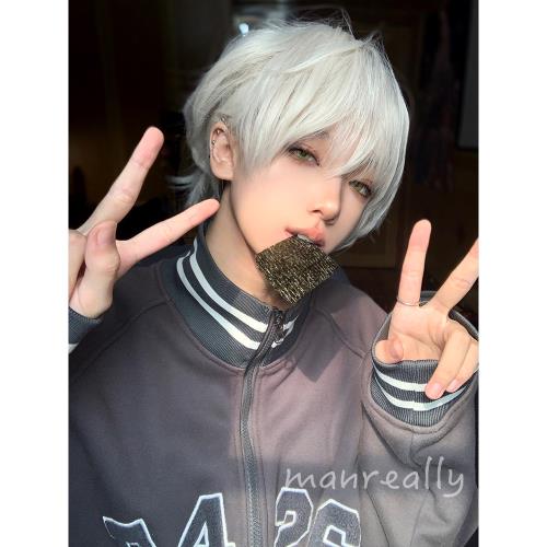 漫真假發男短發少年感短毛日系網紅正太蓬松帥氣逼真全頭套基佬毛