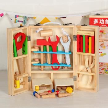 兒童修理工具箱益智玩具模擬拆裝木工盒螺絲螺母木製男孩子過家家