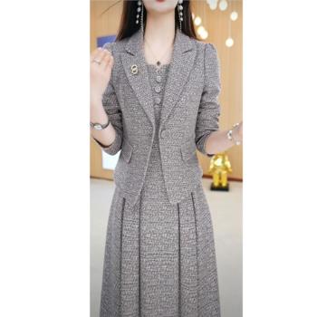 美瑞正式場合西服套裝裙女2024新款秋季韓版顯瘦氣質連衣裙兩件套