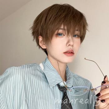 漫真假發男短發基佬日常啞光萬用cos假毛修臉帥氣gay少年lolita