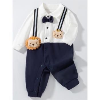 2023秋季嬰兒衣服紳士學院連體衣寶寶百天宴拍照周歲禮服秋款3一6