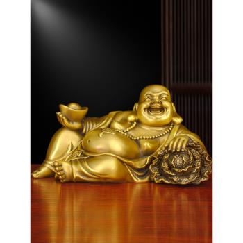 彌勒佛大肚佛像笑佛獻寶黃銅百財佛笑口常開店鋪居家客廳佛堂供奉