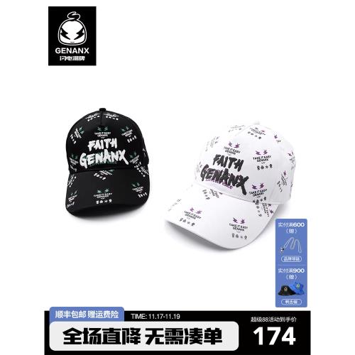GENANX閃電潮牌鴨舌帽男嘻哈英文印花時尚搭配新款情侶款帽子