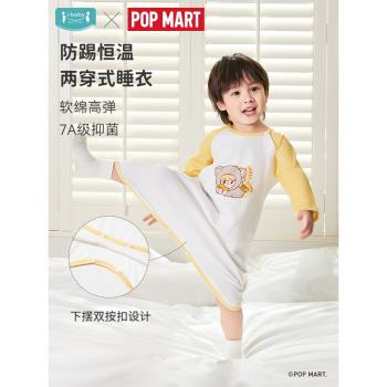 ibaby兒童睡衣紗佈防踢睡袋家居睡袍男女秋季長袖寶寶連體衣童裝
