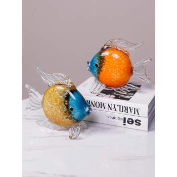 琉璃玻璃親嘴魚客廳擺件家居飾品餐桌現代軟裝玄關酒櫃電視櫃擺設