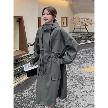外套女連帽灰色風衣韓版休閑工裝