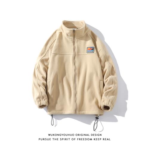 悟空有貨潮牌簡約繡標搖粒絨立領外套男復古街頭寬松百搭休閑夾克