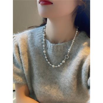 賽賽莉安秋冬新款冷淡風高級感多麻灰施家珍珠項鏈ins小眾設計女