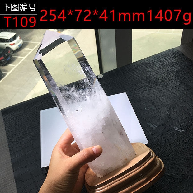 天然白水晶柱原石打磨透體六棱單尖柱手鏈消磁家居客廳玄關大擺件|擺飾