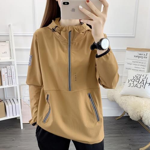 春秋季戶外單層沖鋒衣女防風防水風衣外套跑步運動連帽套頭登山服