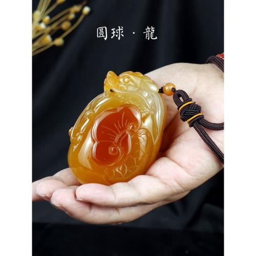 天然紅瑪瑙手把件龍精雕男士玉髓把玩件文玩招財玉石原石隨身正品|擺飾