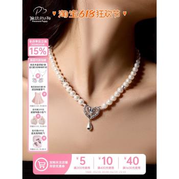 流蘇愛心珍珠純銀項鏈女輕奢飾品