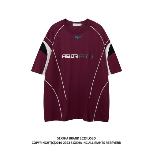 51嘻哈美式復古線條裝飾籃球運動短袖T恤男夏季潮牌純棉半袖體恤