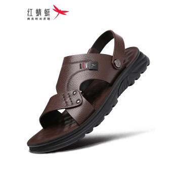 紅蜻蜓夏季爸爸開車品牌皮涼鞋