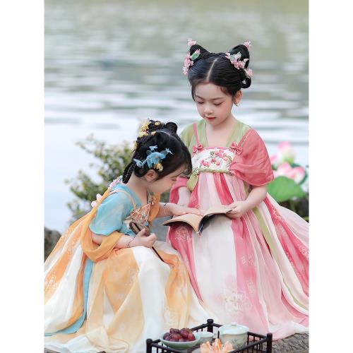 旗鉑漢服女童夏2025新款兒童古風唐裝超仙古裝女孩國風絕美公主裙