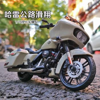 1:18哈雷公路滑翔硬漢模擬摩托車模型玩具男孩禮物蛋糕手辦擺件