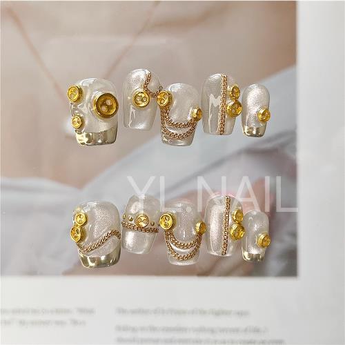 【YL.NAIL金屬紐扣】純手工甲片小紅書ins小眾貓眼扣子法式穿戴甲