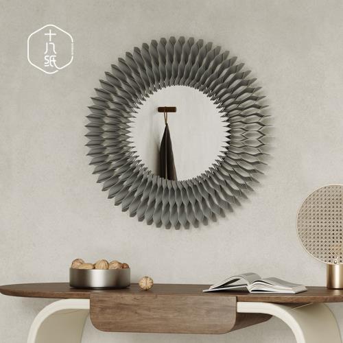 十八紙化妝鏡壁掛大圓鏡子洗手間衛生間梳妝臺免打孔掛墻裝飾鏡子