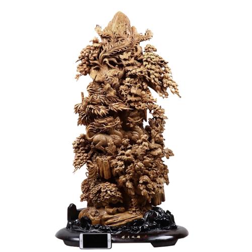 雕刻擺件 天然沉香木雕山水花鳥錦繡山河客廳財神爺八仙祝壽擺件根雕工藝品|木雕