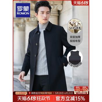 羅蒙中長款冬季羽絨內膽毛呢大衣