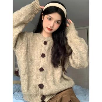 慵懶風軟糯毛衣女秋冬季2025新款高階感超好看小個子寬松加厚外套