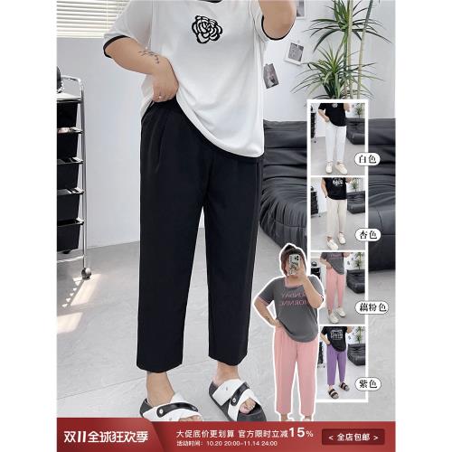 黑色褲子女小個子夏季薄款顯瘦九分哈倫高腰大碼胖mm休閑蘿卜褲子