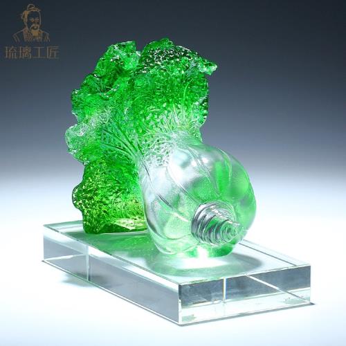 高端琉璃工藝品水晶大白菜發財百財擺件招財家居裝飾禮品高檔奢華|裝飾