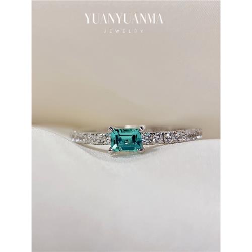 小方糖培育祖母綠戒指女純銀單鉆銀飾戒子木佐色沃頓綠寶石高級感